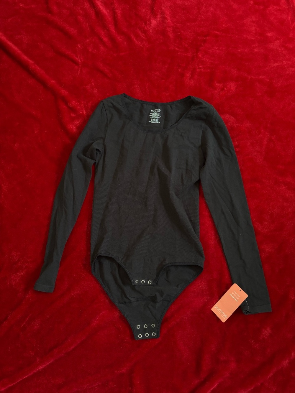Yummie Full Back Cotton Long Sleeve Bodysuit Black: Size M/L